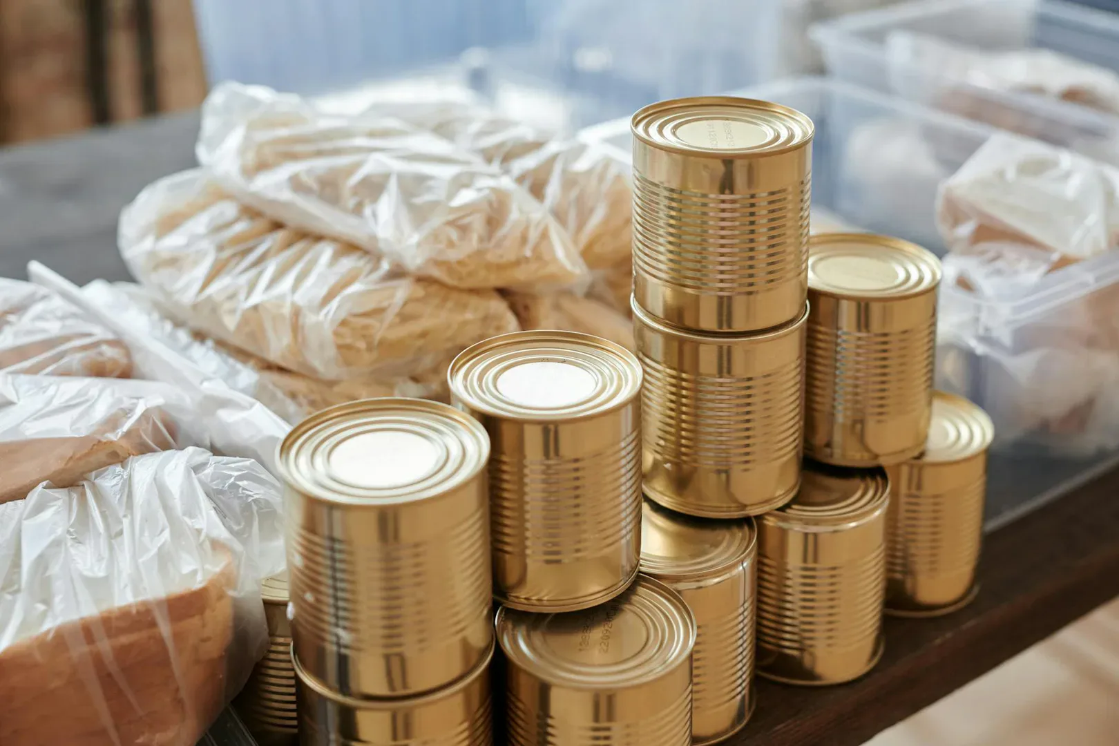 Pantry staples packed for distribution